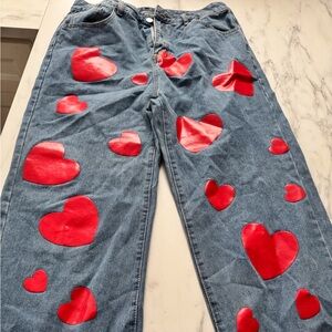 Heart Patterned Blue Jeans